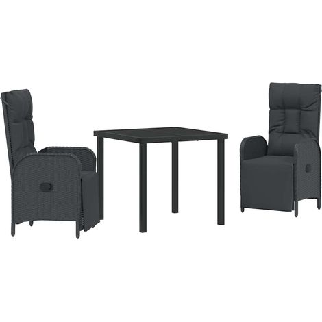 Garden Dining Set with Cushion 3 pcs Black Poly Rattan vidaXL (1/5)