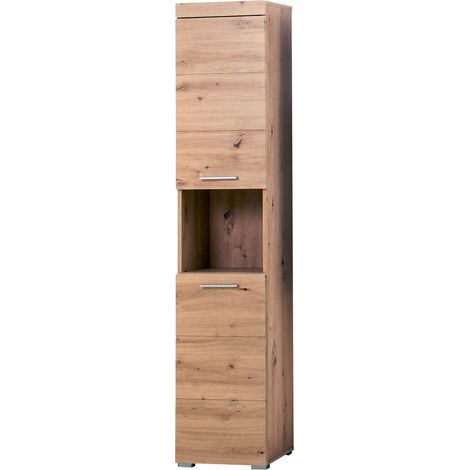AmandaMando Bad Hochschrank 2 Türen, 1 offenes Fach Eiche Dekor.
