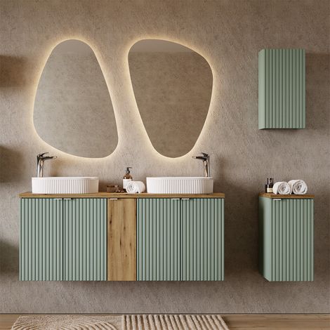 Badmöbel Set 5-teilig mit 140cm Waschtisch, grün und Eiche, NEWPORT-56-GREEN (1/5)