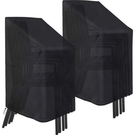 Paquete de 2 fundas impermeables y apilables para sillas de jardín, resistentes al viento y de tela Oxford 210D, 75 x 75 x 120 cm (negras) (1/5)