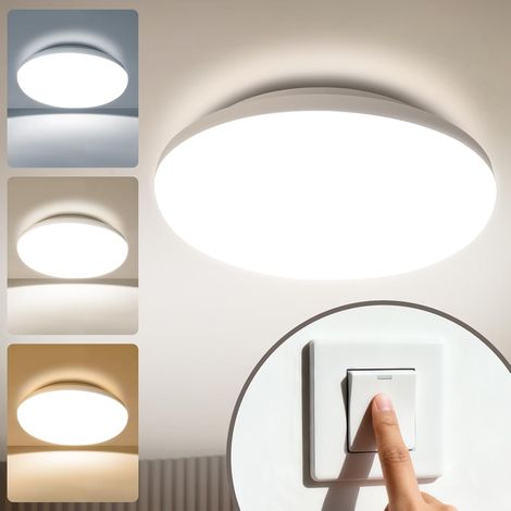 Plafonnier LED Salle de Bain IP65 Étanche,22W 3080LM,3000K/4000K/6500K Changement par Interrupteur Murale,CRI80 Sans Scintillement,pour Chambre Cuisine Balcon Entrée,Ø28cm (1/5)