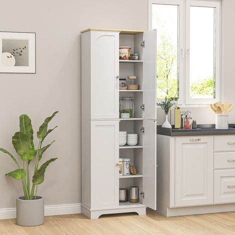 Alacena de Cocina Mueble Auxiliar de Cocina con 4 Puertas y Estantes Ajustables para Comedor Salón 60x30x183 cm Blanco (1/5)