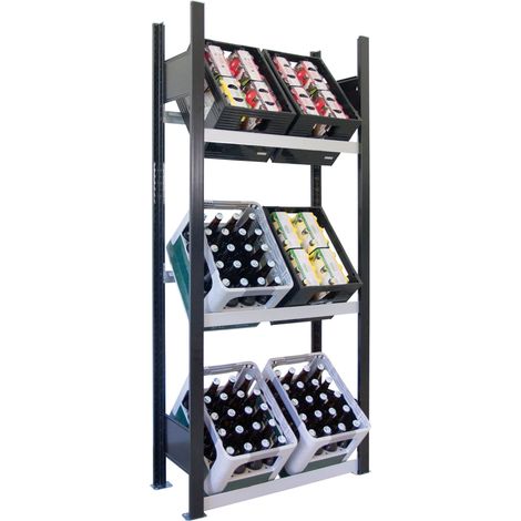 SCHULTE Regalwelt Rayonnage pour caisses de boissons, 6 caisses, 180x75x30 cm (HxLxP), capacité de charge par niveau 60 kg, noir-argent, rayonnage pour boissons (1/4)
