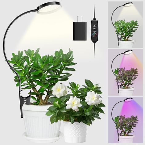 LED Clip Plant Lamp, Indoor Full Spectrum Horticultural Grow Lights, 6000K, with 3/9/12H Timer, 10 Brightness Levels, 3 Lighting Modes, Growlight (1/5)