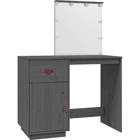 Coiffeuse avec LED Gris 95x50x133,5 cm Bois de pin massif (1/5)