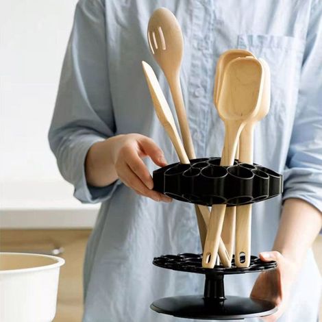 AUCUNE Porte-brosse à cheveux rond Porte-brosse à cheveux à 25 trous, rotatif à 360 degrés, Base hygiene manuelle Noire (1/5)