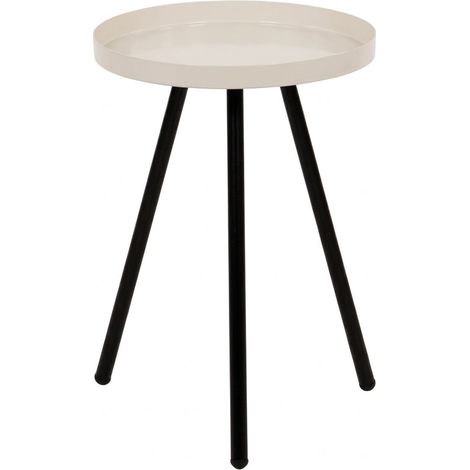 Tavolino Tondo da Salotto Design Moderno 3 Gambe Interno Ø30 H42cm CREMA/NERO (1/5)
