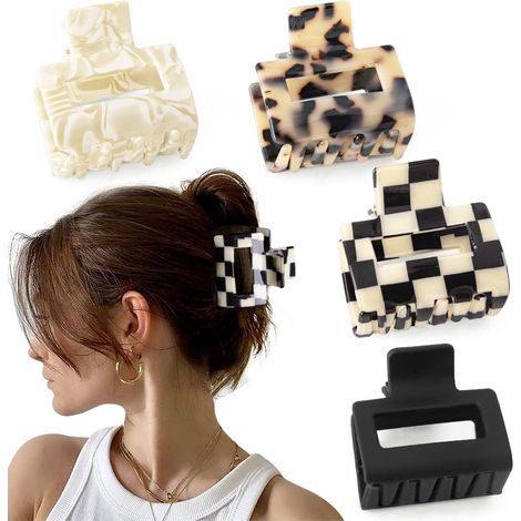 Coffret cadeau de 4 pinces à cheveux à carreaux antidérapantes pour femmes, adaptées aux cheveux fins et épais. Accessoires de coiffure. (1/5)
