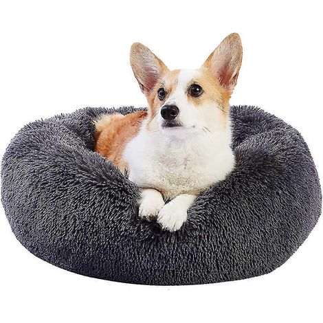 Panier douillet en forme de donut, taille moyenne, lavable, moelleux et confortable, idéal pour les chiens et leurs niches. (1/5)