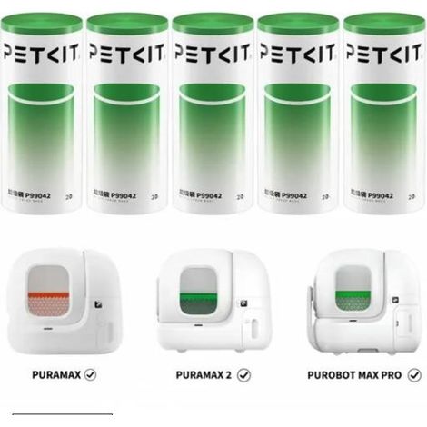 5er-Pack mit 20 Müllbeuteln - PETKIT - 8 L - Für die automatische Katzentoilette PETKIT PURAMAX 2 - Grün