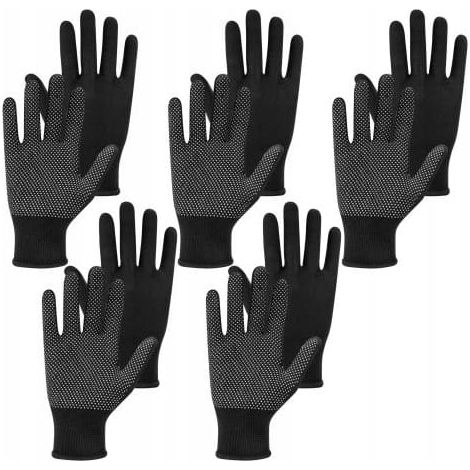 Guantes antideslizantes de tela, negros, 5 pares, VERGIONIC