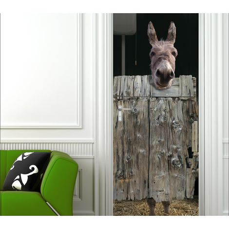 Sticker mural décoratif âne trompe-l'œil 204 cm x 83 cm – Adhésif repositionnable pour porte – Décoration intérieure originale – Plage (1/4)