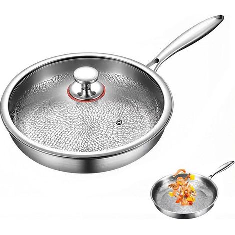 Poêle En Titane Antiadhésive 28cm Avec Couvercle, Poêle Anti-Rayures Sans Revêtement, Chauffage Rapide Uniforme Compatible Tous (1/5)