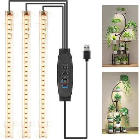 Kweeklamp - Groeilamp - 3-strips plantenlamp (33 cm) - IP54 waterdicht - LED-groeilampen voor kamergroenten en bloeiende planten - Voorzien van een timer van 3/9/12 uur en 10 instelbare dimniveaus (1/5)