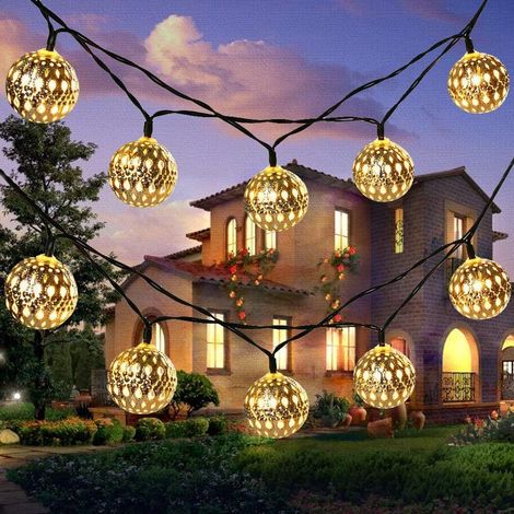 Guirlande Lumineuse Solaire,12 m 100LED 8 modes, guirlandes lumineuses Globe Fairy, lumières décoratives marocaines, pour arbre, patio, cour, mariage, fête, intérieur (Multicolore)