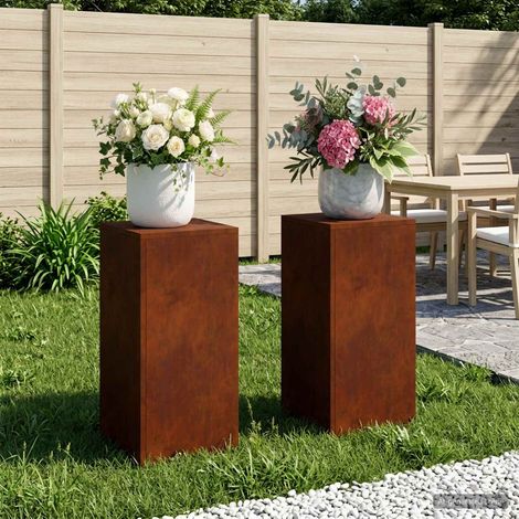 vidaXL Soporte de plantas 2 pcs Oxidado 30 x 30 x 60 cm Acero oxidado (1/5)