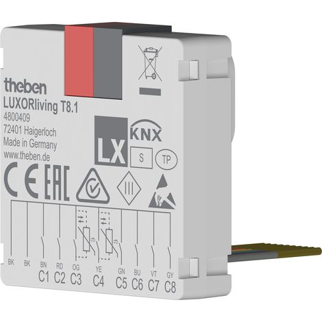Theben 4800409 LUXORliving T8.1, 8-fach Binäreingang-Tasterschnittstelle LUXORliving, Kabelanschluss 10-polig, Einbau in UP-Dose mit konventionellen Tastern/Schaltern (1/4)