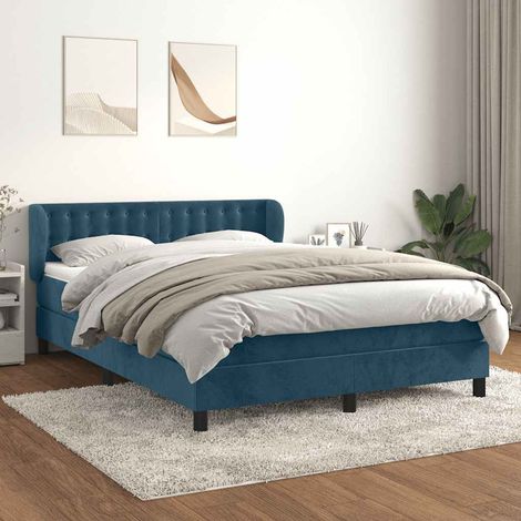 Lit à sommier tapissier et matelas, Lit double, Lit adulte Bleu foncé 140x200cm Velours GSW52062 (1/5)