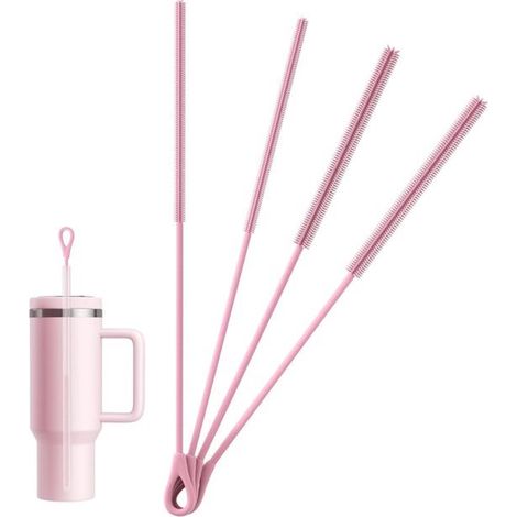 Silikon-Reinigungsbürste für Trinkhalme 4-teilige Bürste für Trinkhalme von Wasserflaschen und Glasstrohhalmen wiederverwendbar flexibel pink