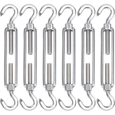 Tendicavo in acciaio inox M5, confezione da 6 ganci regolabili per cavi resistenti e tendicavo per corde, cavi, stendibiancheria, griglie per installazione di tende da sole - Crezuo