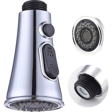 Douchette Robinet Cuisine 2 Jets Tête de Robinet de Rechange Douchette pour Robinet Remplacement Douchette pour Mitigeur Cuisine, Chromé (1/5)
