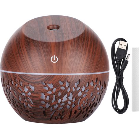 Diffuseur d'huiles essentielles 130ml en bois foncé, mini humidificateur USB avec veilleuse nocturne et purificateur d'arômes. (1/5)