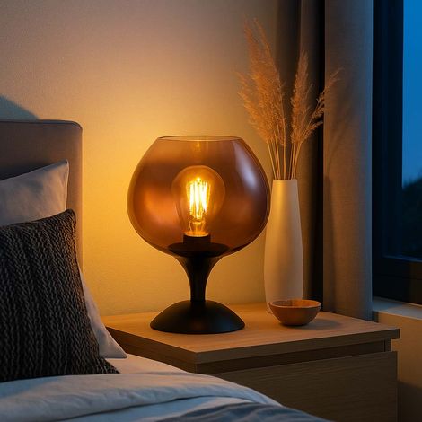 LED Tischleuchte Glas kupfer Tischlampe Retro Nachttischleuchte schwarz chrom, Metall, 1x 7W 630lm warmweiß, DxH 15x20,5 cm
