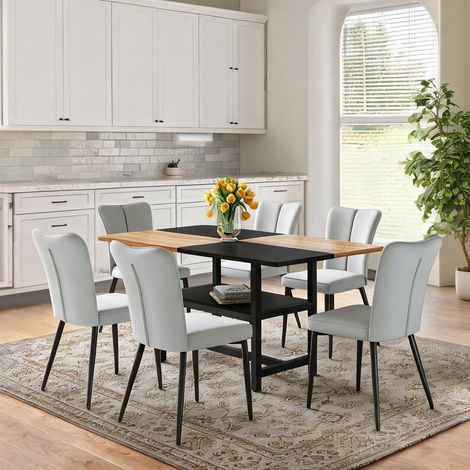 Table à manger rectangulaire 160 cm avec 6 chaises gris clair (1/5)