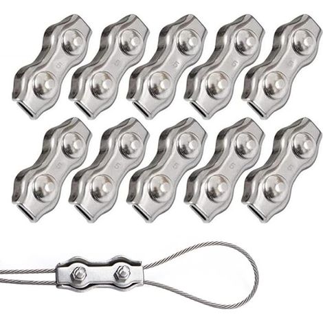 10 Pièces Duplex Clips M5 Câble Métallique Clips Inoxydable 304 Pinces Duplex pour Gréement de Câble Métallique de 5 mm (1/5)