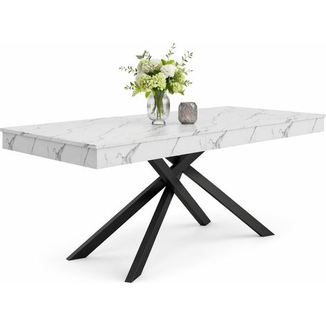 ELVMI Mesa de Comedor Extensible para 6 a 8 Personas con Tablero de 93 mm y Patas Cruzadas, Comedor, Cocina, Salón, Blanco, 140×80×76 cm (1/5)