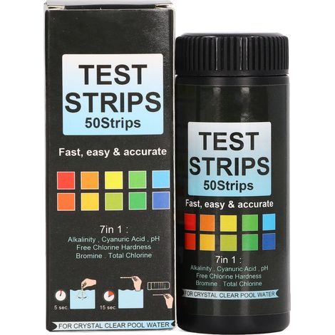 Lot de 50 bandelettes de test 7-en-1 pour piscine : pH, dureté, alcalinité - papier analyse portable (1/5)