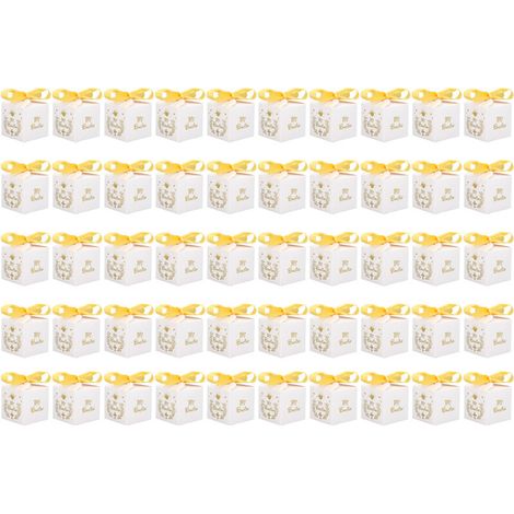 50 boîtes-cadeaux en papier pour baptême, motif Mi Bautizo, ruban doré, idéales pour mariage et fêtes (1/5)