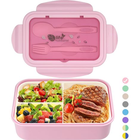 Lunchbox, Bento-Box, 3-Fächer-Lunchbox mit Besteck, auslaufsicher, kühlschrank-, spülmaschinen- und mikrowellenfest, ideal für Schule, Arbeit, Picknicks und Reisen.