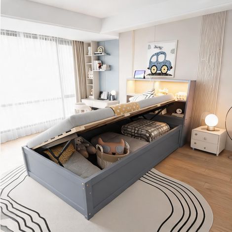 Cadre de lit coloris gris en bois 220,5 x 98 x 82 cm (1/5)