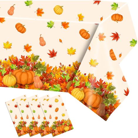 Lot de 4 nappes, plastique imperméable, motif citrouille et feuille d'érable, pour Thanksgiving et Halloween (1/5)