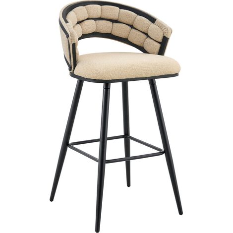 Lot de 4 tabourets de bar en velours beige avec pieds en métal noir pour comptoir de cuisine (1/5)
