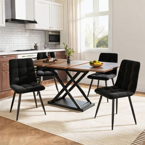 Ensemble table et chaises extensible noyer et noir (1/5)