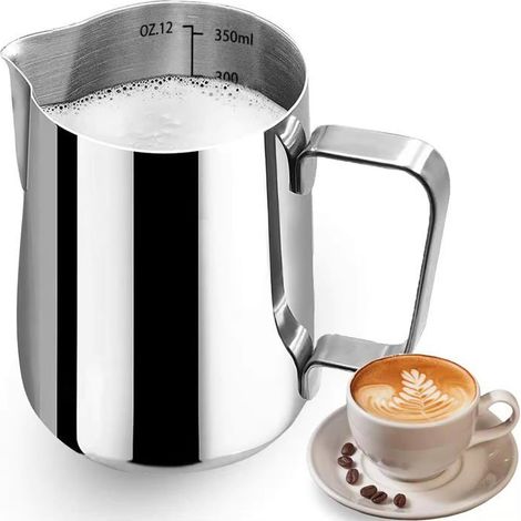 Pichet à mousse de lait Barista - Pichet à lait Latte Art en acier inoxydable de 350 ml avec échelle de mesure - Profess Étiquette (1/4)