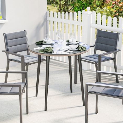 Tavolo da buffet da giardino in acciaio con struttura in acciaio, bordo in rattan sintetico PE, piedini regolabili, 4 posti a sedere, 80 x 80 x 74 cm, grigio
