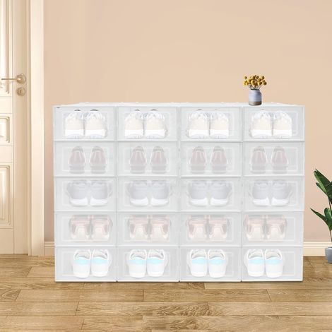 Stapelbare Schuhboxen, transparente Schuhboxen mit 20 Räumen für Wohnzimmer, Schlafzimmer, Schrank und Büro, 927034,5 cm (weiß) (1/5)
