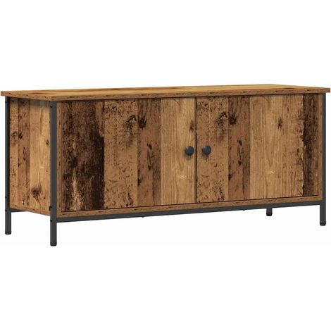 Meuble TV rectangulaire avec 2 portes et étagères style moderne 100 x 35 x 45 cm en bois ancien