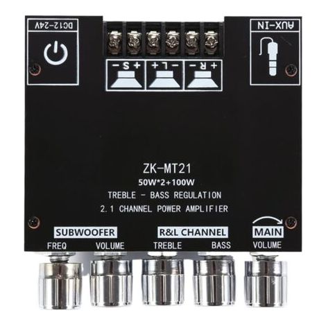 Carte D'amplificateur de Puissance Bluetooth ZK-MT21, 2.1 Canaux DC 12V à 24V Module D'amplificateur de Puissance Audio HiFi DIY pour Haut-parleurs 20 à 100W 4 à 8Ω