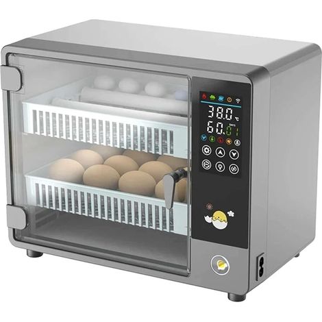 Couveuse à œufs automatique 26 œufs, écran tactile couleur, retournement automatique, humidification atomisée double, mire‑œufs LED, incubateur PID pour poule caille pigeon (1/5)