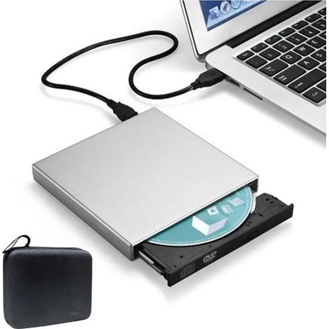 Lecteur de CD DVD externe portable USB 24X vitesse lecteur d'argent (1/5)
