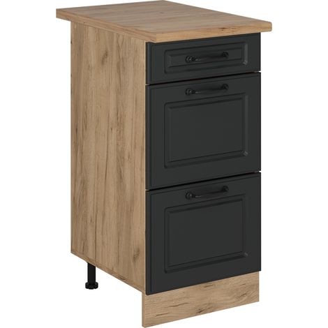 Meuble cuisine R-Line, Anthracite campagne, 40cm avec tiroirs, PT Chêne, Vicco
