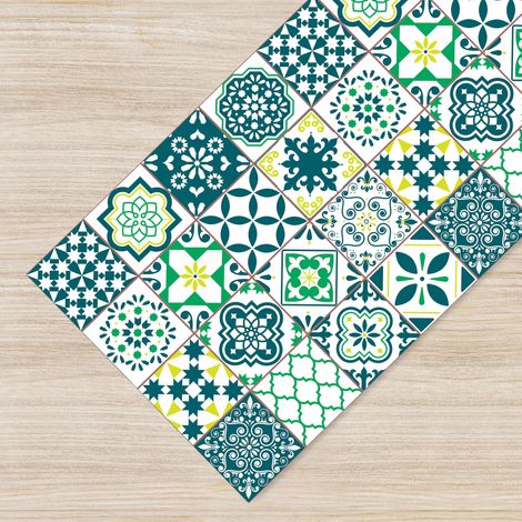 Tappeto passatoia fantasia made in Italy in 3 colori fantasia Piastrelle 50x100cm - Verde (1/4)