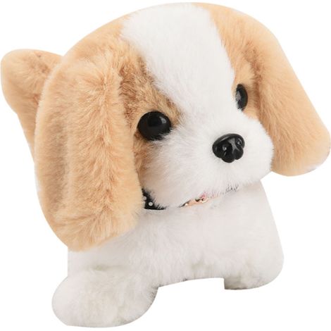 Chiot en peluche électrique simulant un Saint-Bernard beige, alimenté par piles, marchant, remuant la queue et aboyant (18 x 14,5 x 13,5 cm). (1/5)