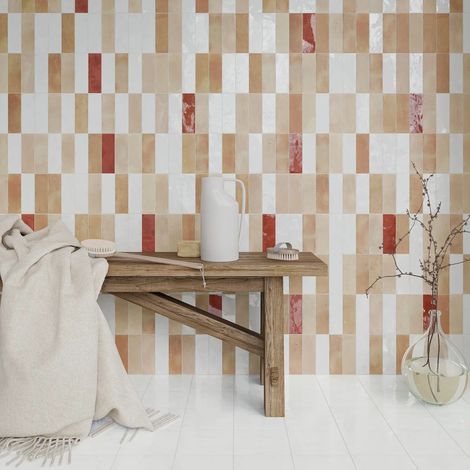 Carrelage mural uni effet zellige 5x15 – Brillant – Épaisseur 10mm – Boîte de 0,47m2 (66 pièces) – Couleur carmin – Equipe (1/5)