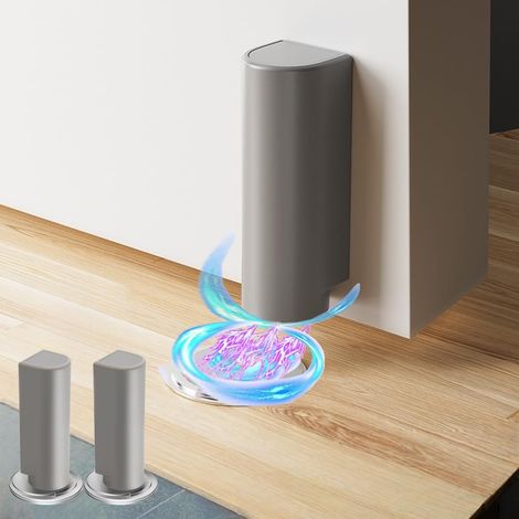 Ein Set aus zwei magnetischen Türstoppern aus Edelstahl, die mit starkem doppelseitigem Klebeband befestigt werden können, grau.