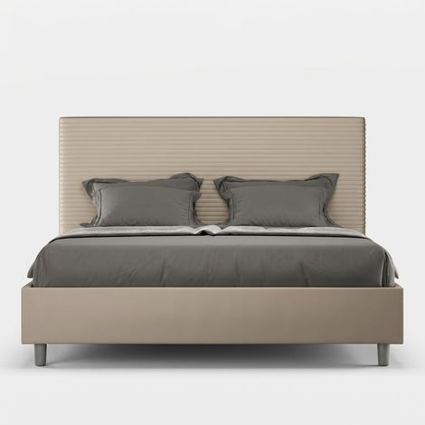 Modernes Polsterbett 160x200 mit Bettkasten in Kunstleder Focus M1 - Beige